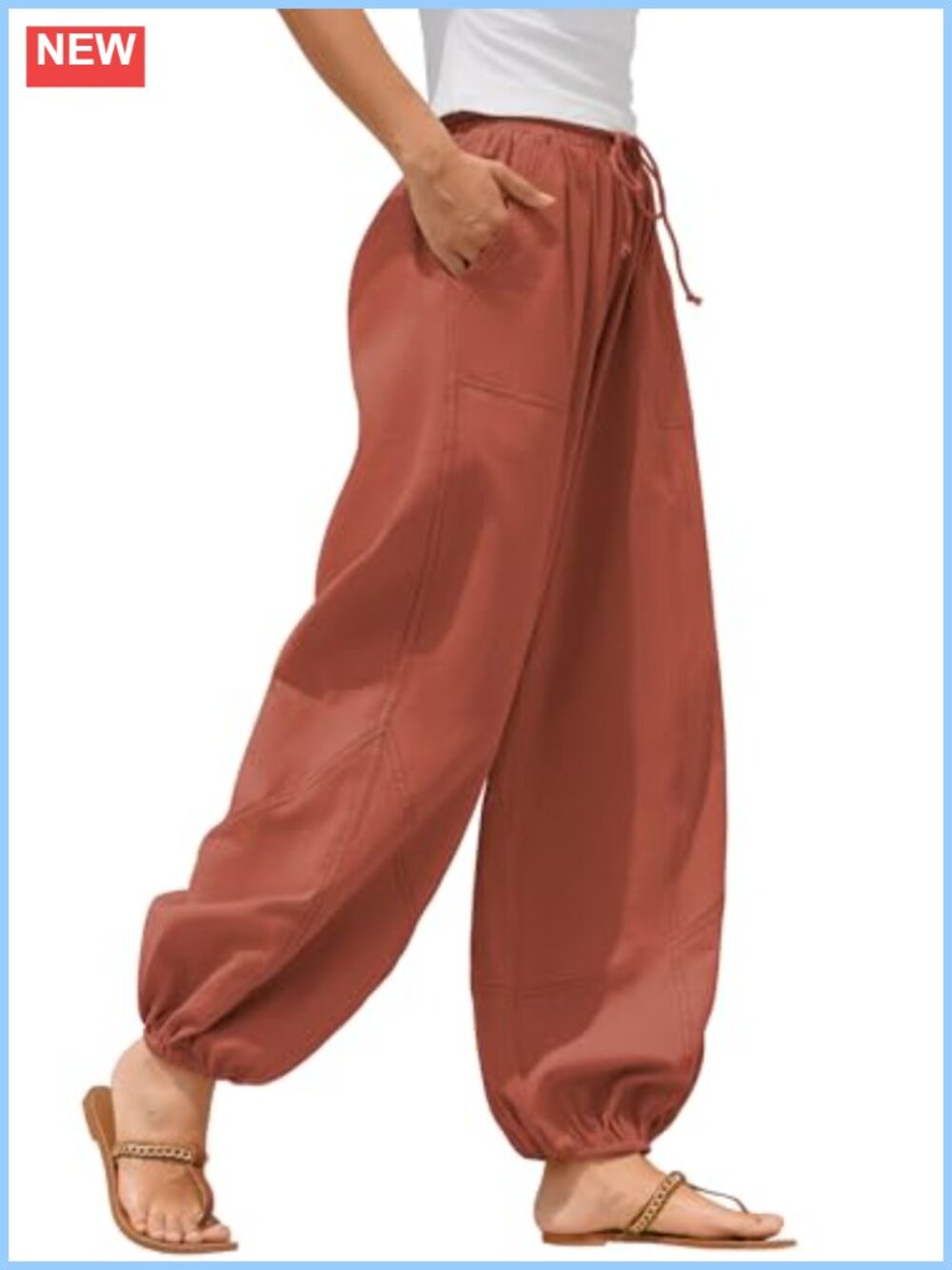 ZAFUL Women Linen Blend High Waist Loose Palazzo Pants Ankle Length